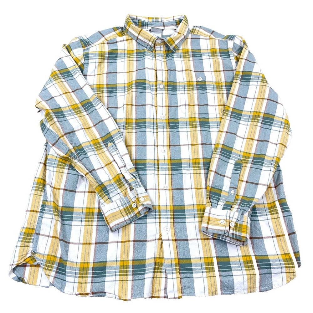 North Face Shirt Men XXL 2XL Yellow Gray Plaid Button Up Oxford Cloth Hiking